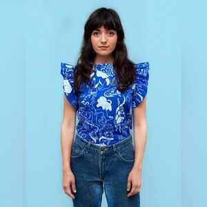 Nooworks x Eva Stalinski Ruffle Top in Dog Lovers Print